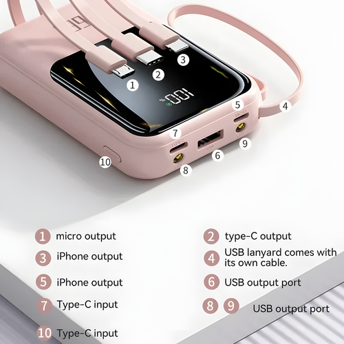 66W Power Bank with Built-In Cable